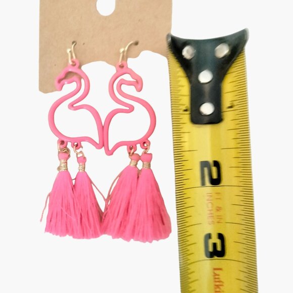 Pink Flamingo Earrings Tassel Silhouette Hook Drop Dangle USA - Picture 4 of 4